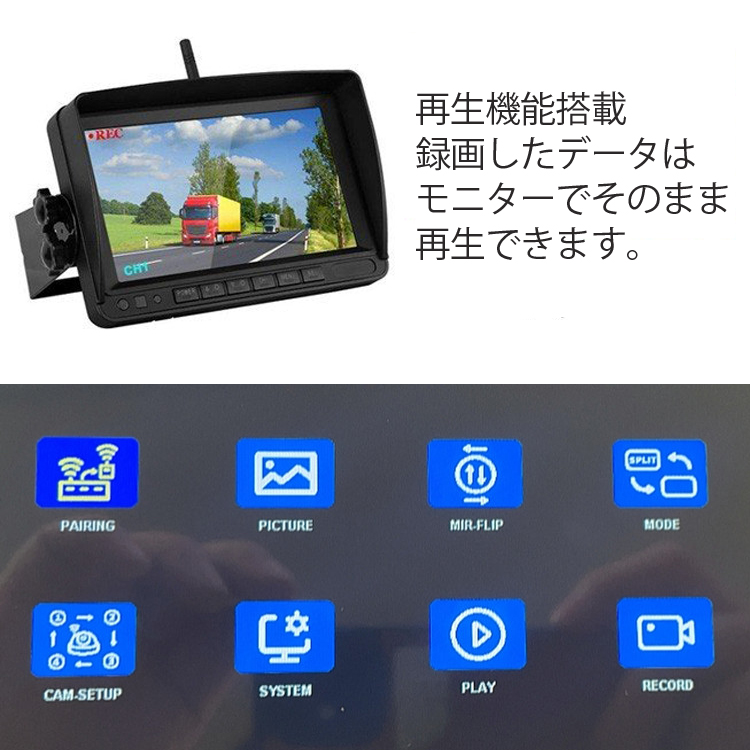 デジタル式無線DVRセット ワイヤレスカメラ4個 4CH同時録画可 DC12-24V