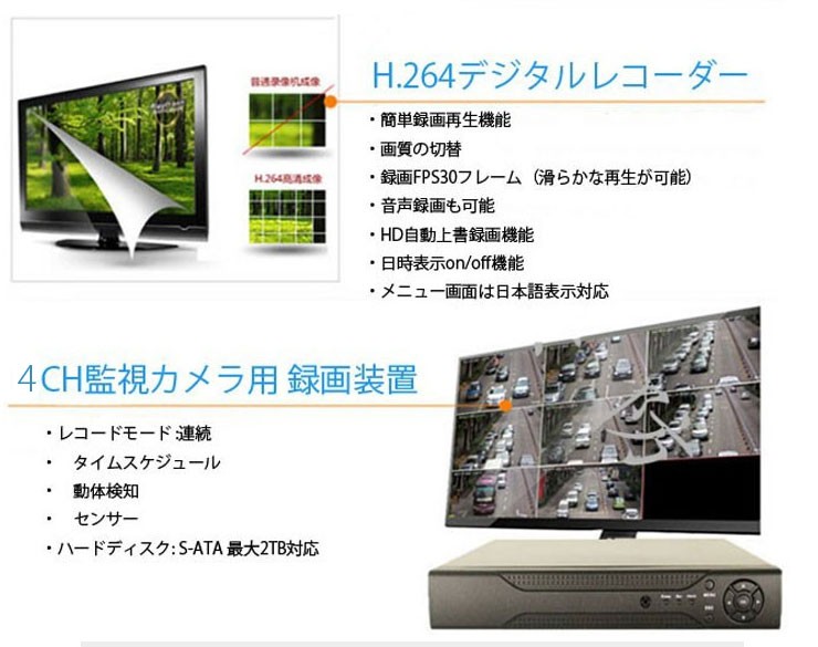 新品未使用カメラ4台付　デジタルビデオレコーダー 4CHデジタルレコーダー＋カメラセット 最大カメラ4台接続 同時