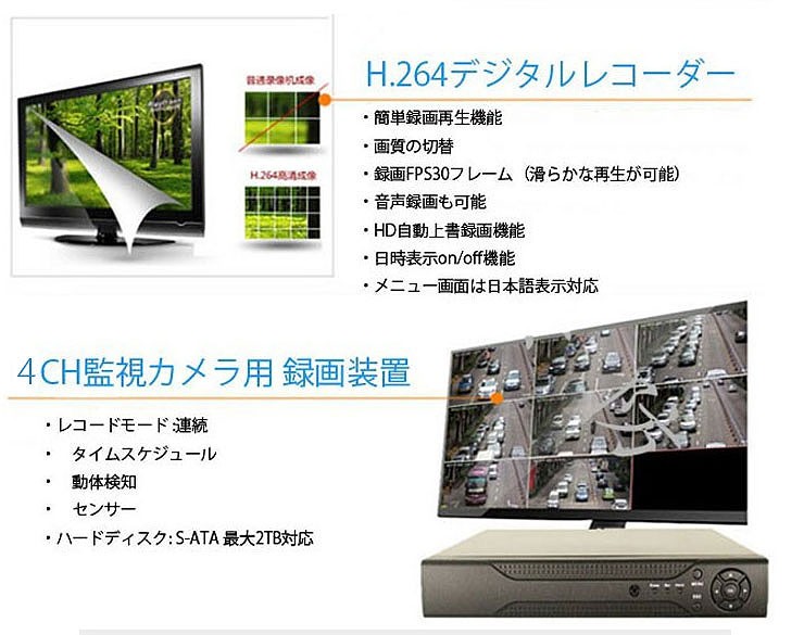 防犯カメラセット 防犯カメラ1台付 4チャンネルDVRレコーダー