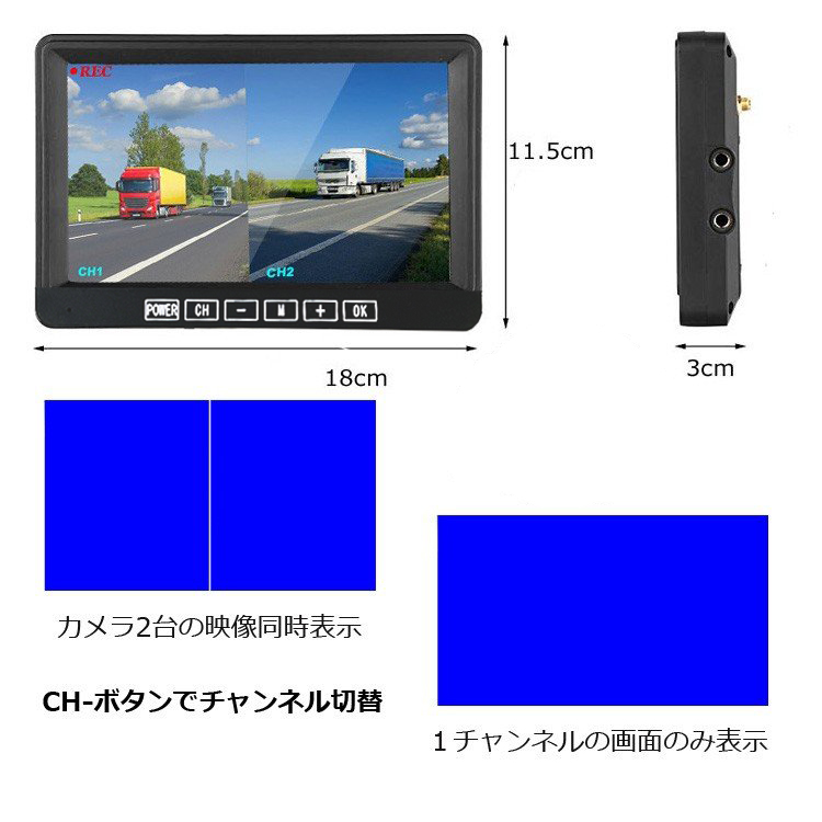 デジタルワイヤレスバックカメラセット 2分割 録画機能搭載 720P高