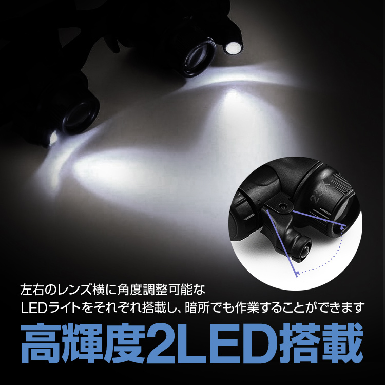 LEDライト付き メガネ型ルーペ ヘッドルーペ 左右独立角度調整 レンズ8 