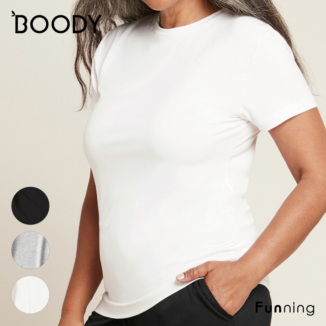 BOODY (ブーディ) クルーネック Tシャツ 半袖 女性 レディース 大人 カットソー ストレッチ ソフト シンプル ルームウェア サステナブル | BOODY