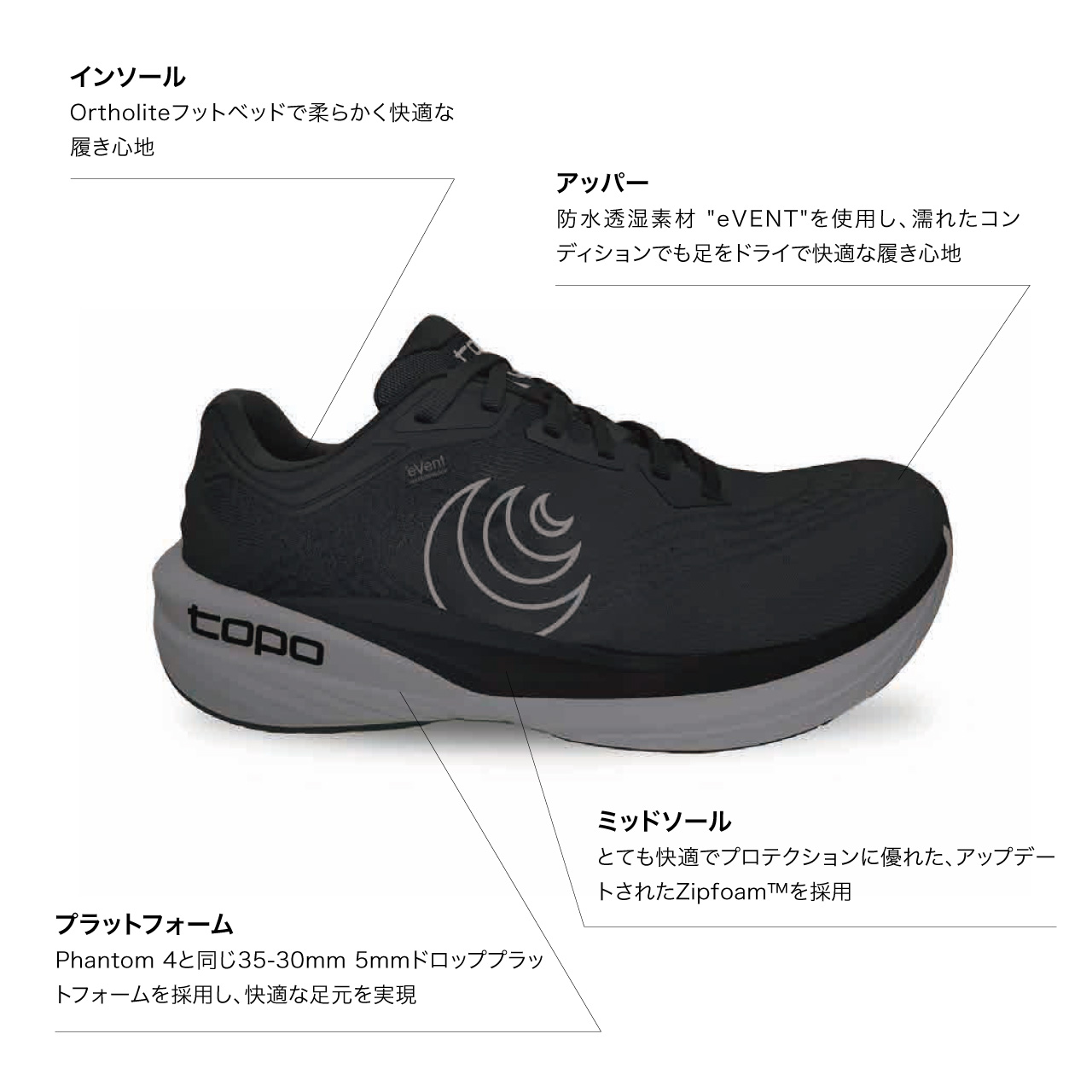 TOPO Athletic（トポアスレチック） トポ アスレチック Phantom 4 WP