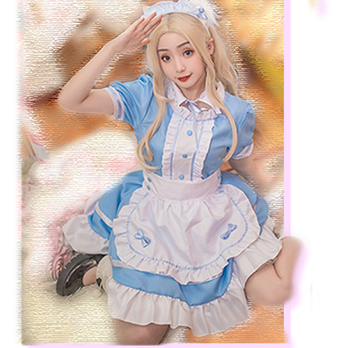 メイド服 コスプレ 赤 紫 水色 緑 ピンク 黒 コスチューム メイド かわいい 大きいサイズ セクシー エプロン ゴスロリ ロリータ ハロウィン |  | 02