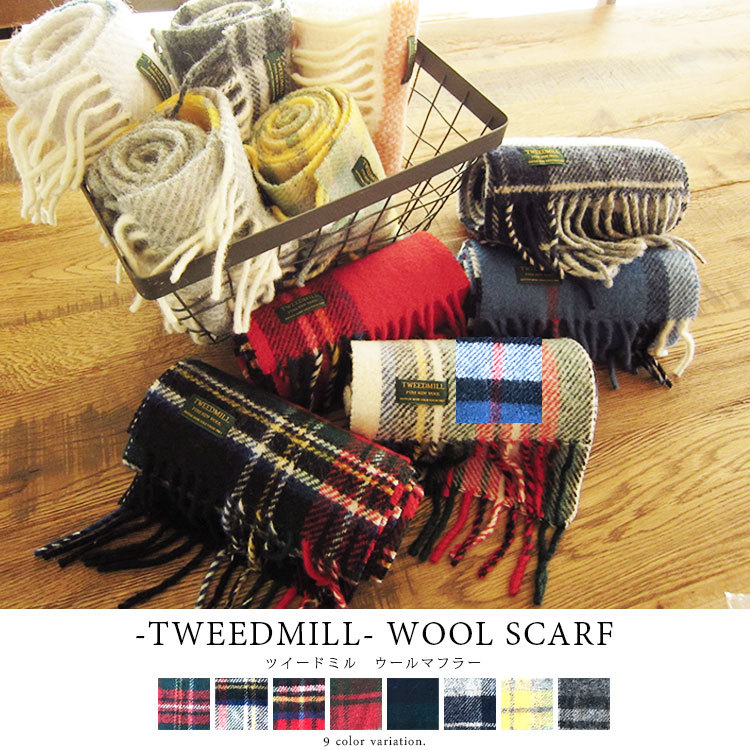 TWEEDMILL ツイードミル ウール マフラー ウール100% ウール チェック柄 チェック タータンチェック パネル イギリス製 英国製  レディース FunnyJinx IP082