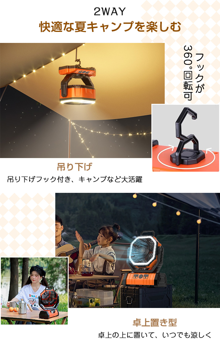 キャンプ扇風機 卓上扇風機 車中泊 20000mAh 太陽光パネル 吊り下げ Amazon | キャンプ 扇風機 車中泊 20000mAh スマホ充電OK 2重
