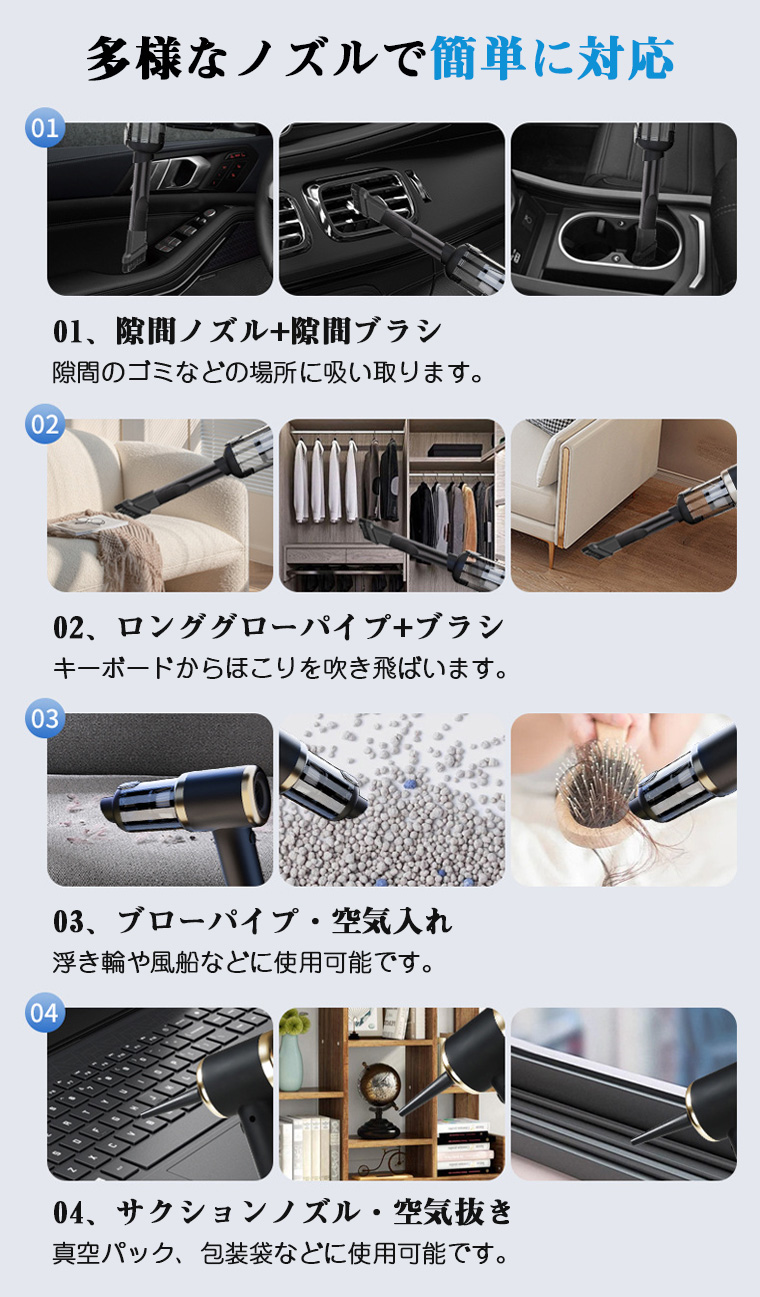 13点セット】ハンディクリーナー コードレス 9000pa 強力 超強力