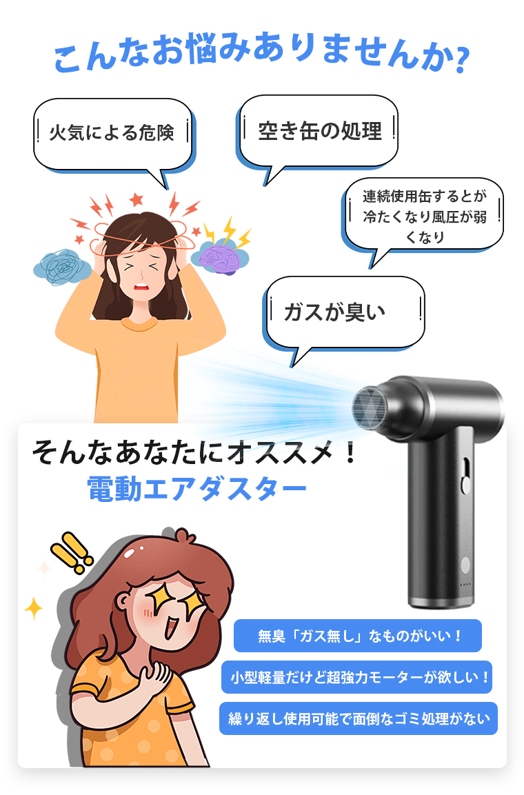 エアダスター 電動 充電式 強力 コードレス 130000RPM強力風速 電動