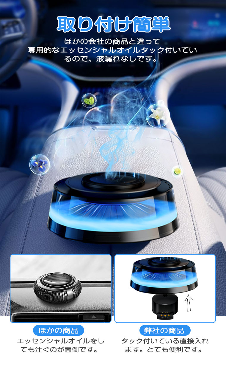 車用芳香剤 アロマディフューザー ダッシュボード ワイヤレス充電器 車