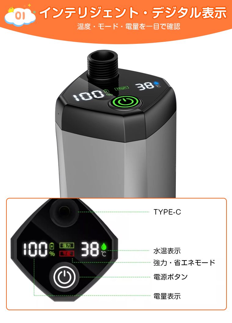 収納袋付き】ポータブルシャワー 充電式 7800mAh ポータブル シャワー