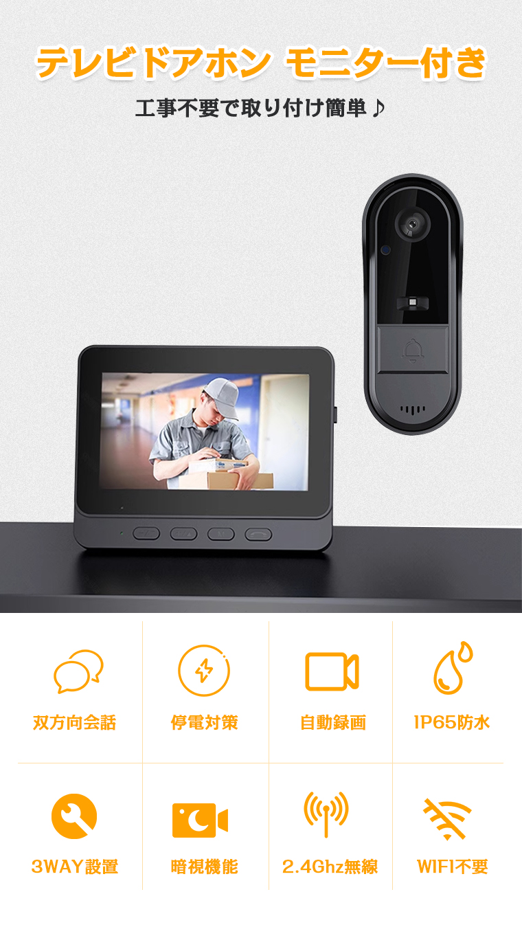 インターホン ワイヤレス 2.4/5 GHz WiFi ドアホン カメラ付き Amazon.co.jp: ZAIDER インターホン カメラ付き 工事不要