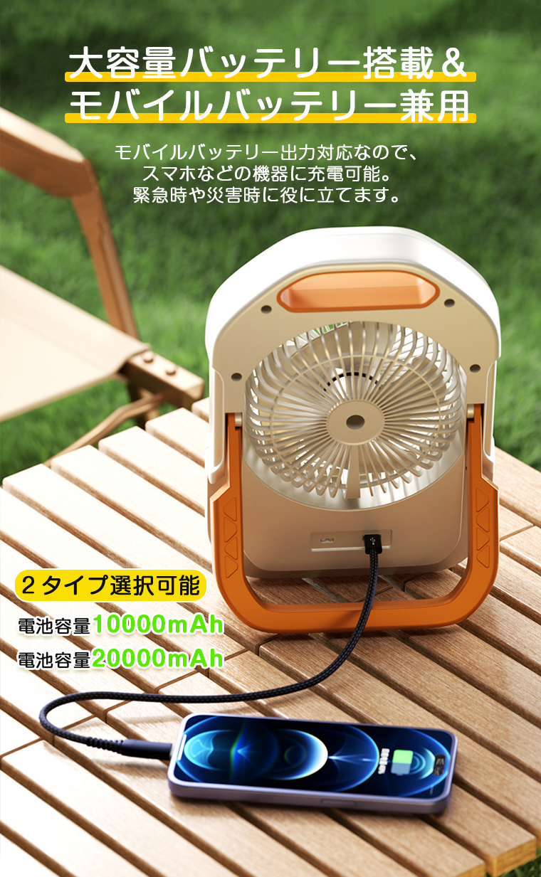 扇風機 キャンプ アウトドア 20000mAh 充電式 卓上扇風機 吊り