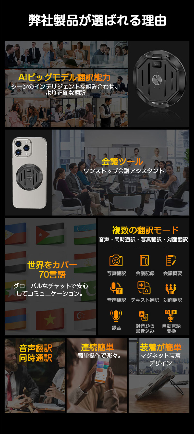 翻訳機 AI 通訳機 オフライン対応 カメラ翻訳 文字起こし 高精度 70