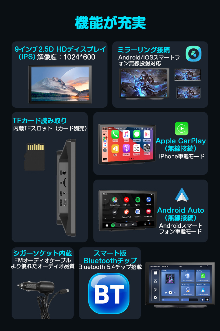 ディスプレイオーディオ 9インチ 7インチ carplay android auto