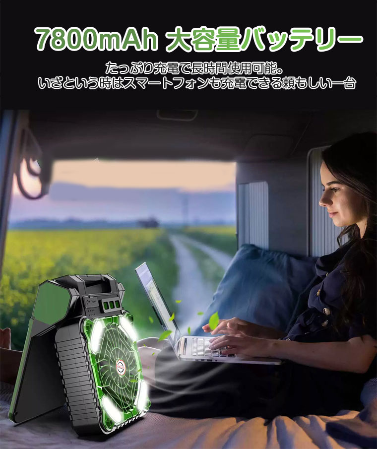 7800mAh】扇風機 キャンプ ソーラーパネル扇風機 ソーラー 太陽光 充電