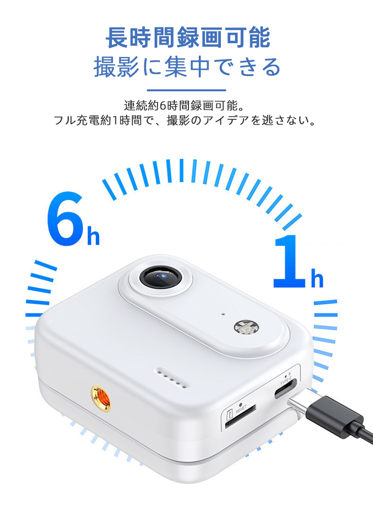 アクションカメラ 4k vlogカメラ 首掛け 小型カメラ 反転モニター搭載