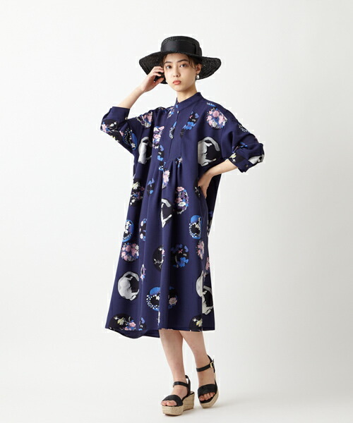 花天井バンドカラーワンピース ふりふオリジナル 和柄 ワンピース ルームウェア レトロ 60 S 60年代風 レディース カジュアル 大人女子 和風 花 柄 レトロ モダン 0608 3 ふりふ 通販 Yahoo ショッピング