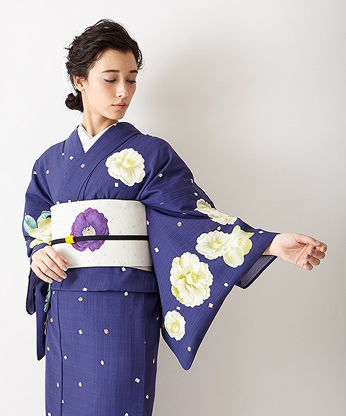 桜舞う季節 新品 公式 ふりふ 単品 浴衣 そしてゆめ ゆかた 菊 白 紺