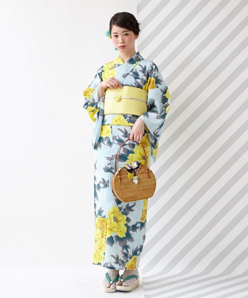 公式 ふりふ 単品 浴衣 ふりふ「乙姫牡丹」日本製 ゆかた yukata 和柄 