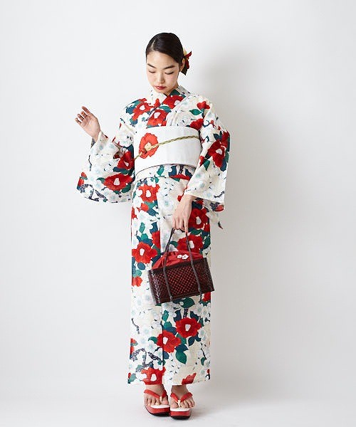 独特な店 岡重 京都 ふりふセレクト 浴衣 梅椿 浴衣 岡重 単品 ふりふ 公式 日本製 モダン レトロ 椿 梅 古典柄 花柄 和風 和柄 女性 ゆかた 綿絽 コットン 綿 浴衣単品 カラー オフホワイト Portalcultura Net Br