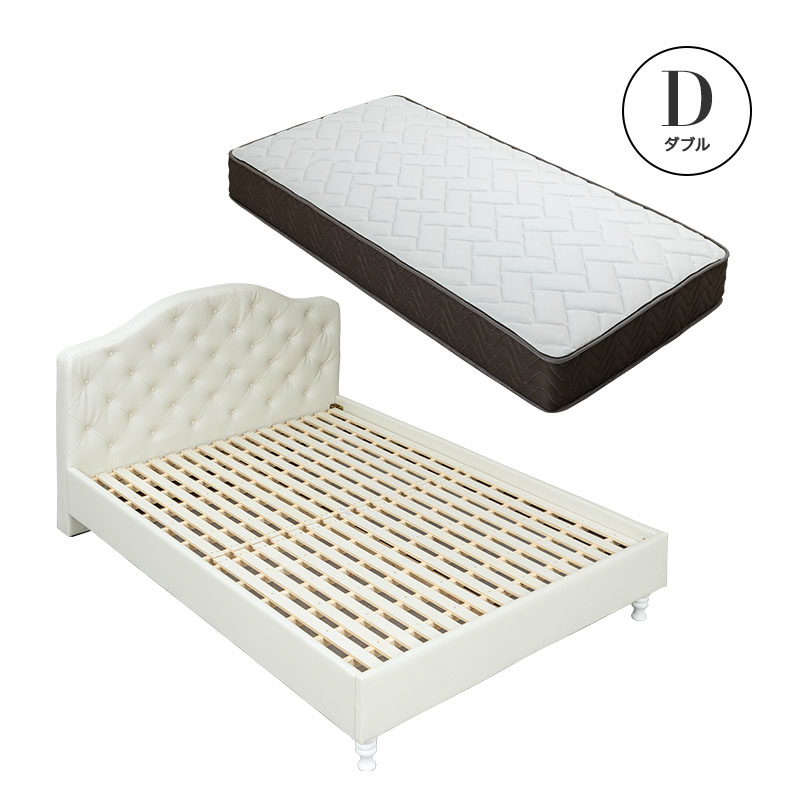 MINT ベッド レザー調ベッド 姫系ベッド マットレス付 ポケットコイル