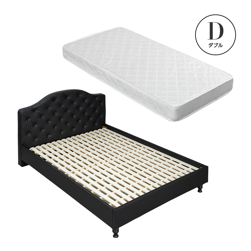 MINT ベッド レザー調ベッド 姫系ベッド マットレス付 ボンネルコイル