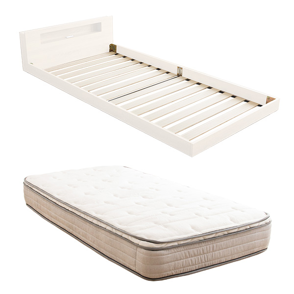 MINT シングル ベッド マットレス付き 棚・コンセント付き フロア