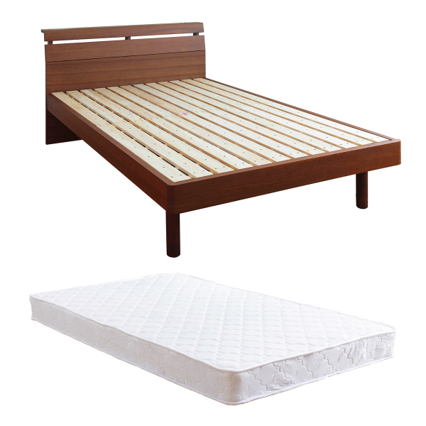 ベッド シングル ウォルナット天然木無垢 頑丈すのこベッド シングルベッド ＋ マットレス付 ボンネルコイル｜furnbonheur｜02
