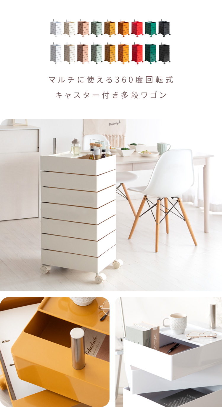 マルチワゴン 丸みのあるデザインが可愛い 多段トローリーワゴン Pluna