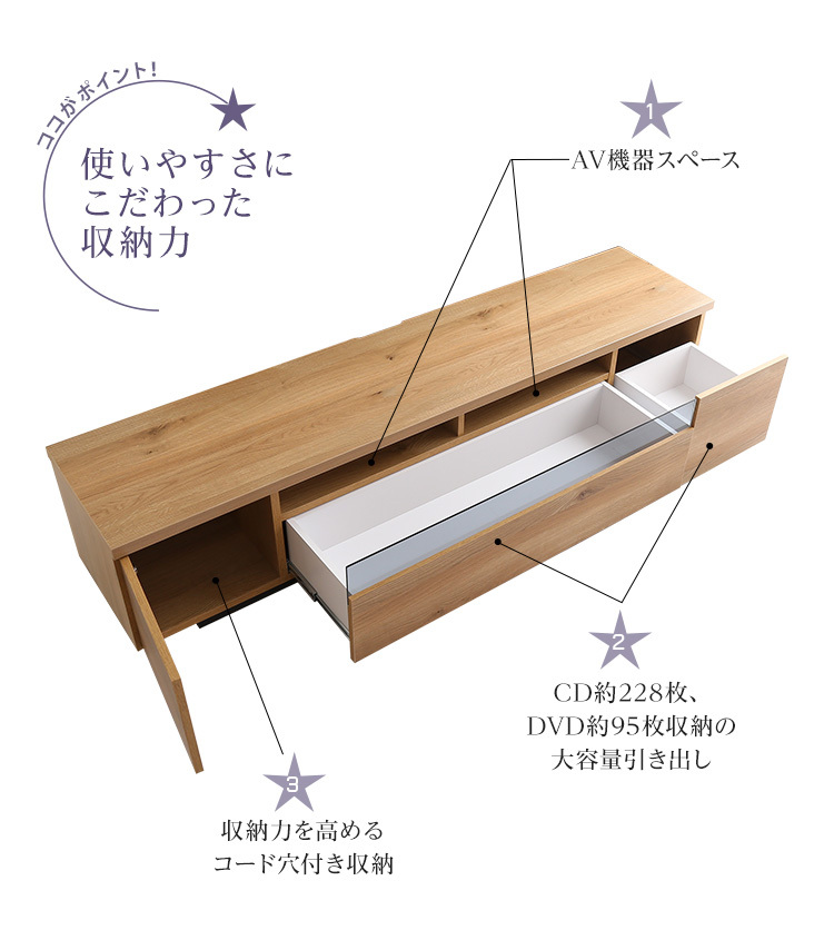 テレビ台 シンプルで美しいスタイリッシュなテレビボード 幅180cm 70型