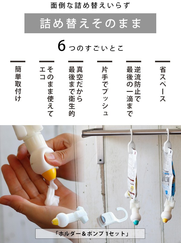 詰め替え そのまま シャンプー ホルダー ポンプ 各1個 セット