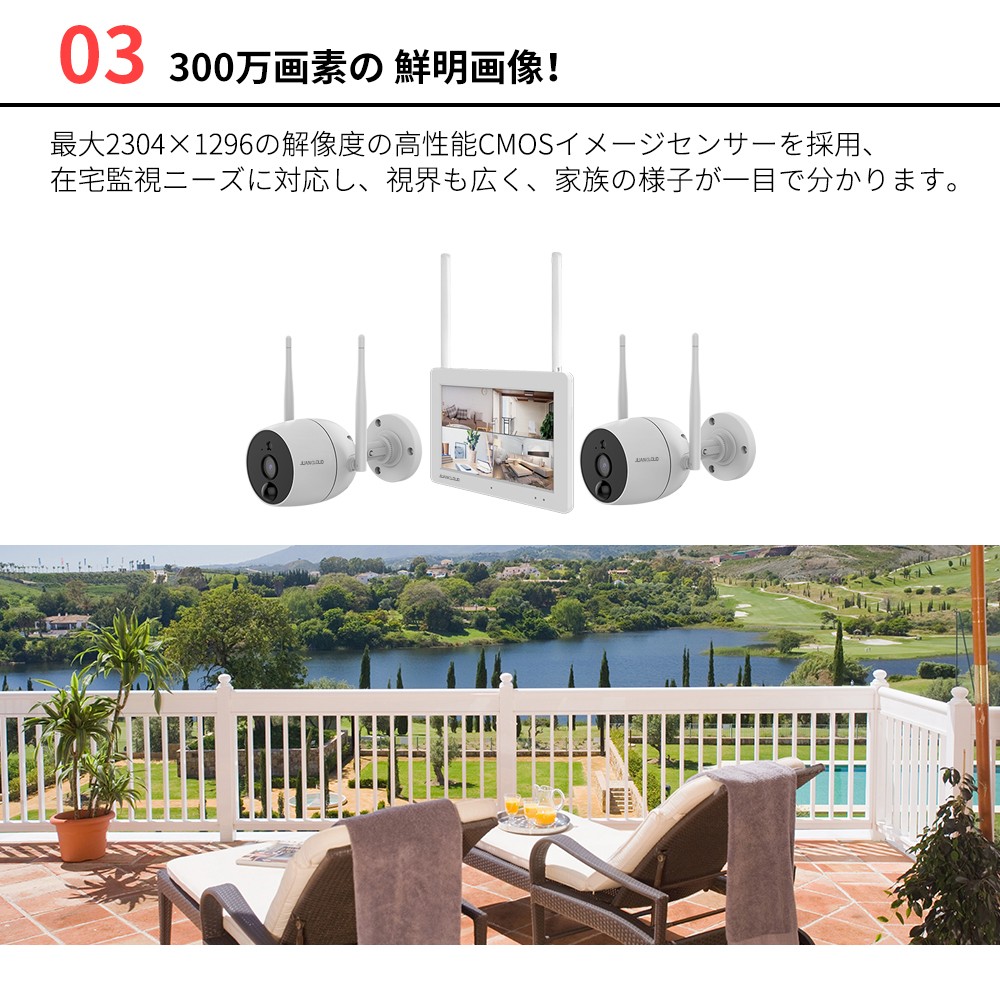 防犯カメラ　JUAN CLOUD WiFiネットワーク監視カメラセット ジュアンクラウド(Juancloud) Wi-Fiネットワークカメラ 増設用モニター