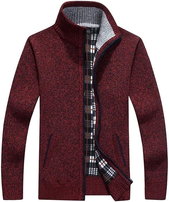 メンズ ジップアップ 裏起毛 裏フリース ニットジャケット ニット