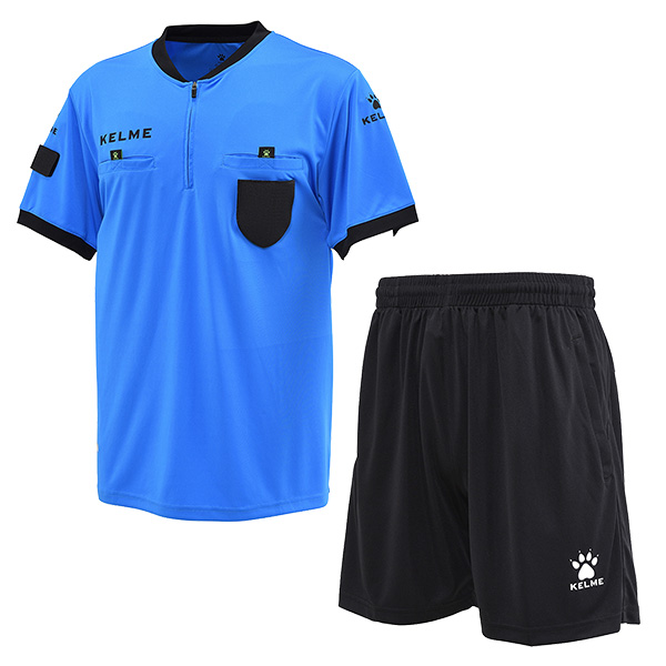【プロ支給】サッカーレフリーウェア セット 水色/ネイビー KELME（ケルメ） 【送料無料】 レフリーシャツ&パンツセット K15Z225-1