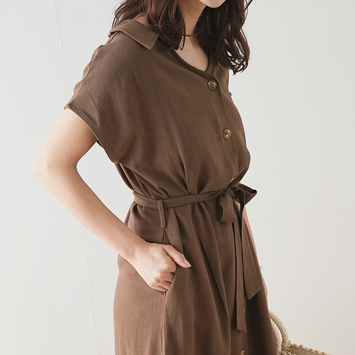 ワンピース フロントボタン 襟付き ロングワンピース リネンブレンド 麻 羽織 ガウンワンピース 半袖 Vネック 韓国 襟付きフロントボタンワンピース フューティアランド 通販 Yahoo ショッピング