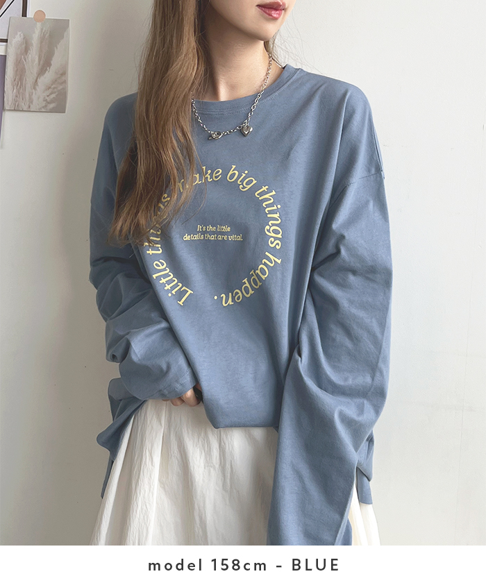 トップス ロゴ Tシャツ 長袖 秋 レディース    かわいい カジュアル  パンツ シンプル リゾート  韓国 ファッション / サークルロゴビッグロンT｜futier-land｜03