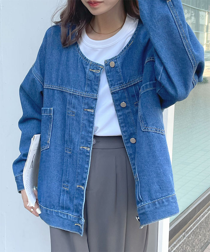 Futier Land デニム ジャケット ノーカラー アウター ショート丈