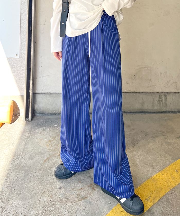 ピンストライプラップレイヤードパンツ ピンストライプラップレイヤードパンツ