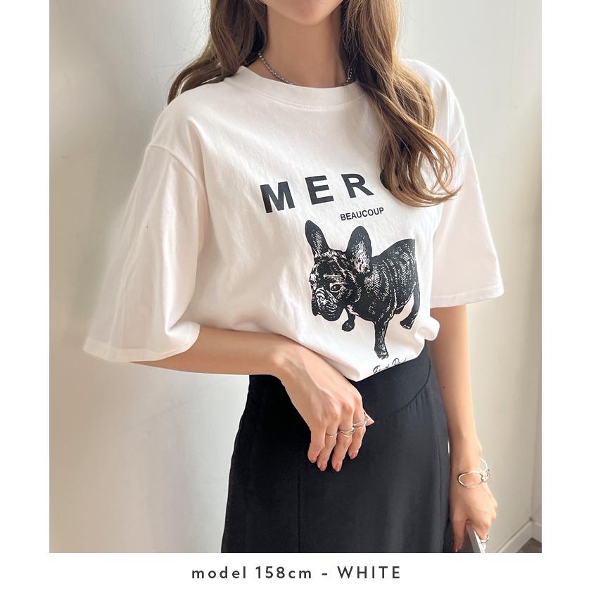 半袖 レディース 春 夏 かわいい ロゴ 綿100％ カジュアル  シンプル 韓国 ファッション / 半袖MERCIロゴTシャツ｜futier-land｜02