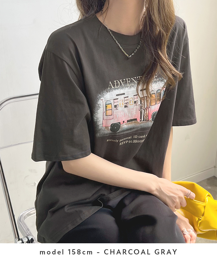 カットソー Tシャツ 半袖 レディース 春 夏 かわいい カジュアル きれいめ ロゴ シンプル 韓国 ファッション / バスロゴTシャツ｜futier-land｜04