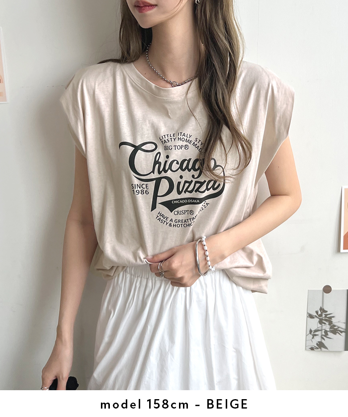 カットソー Tシャツ 半袖 夏 レディース 春 フレンチスリーブ かわいい カジュアル  シンプル 韓国 ファッション / フレンチスリーブシカゴピザTシャツ｜futier-land｜03