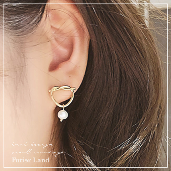 ピアス  パール 結婚式 キレイめ カジュアル  韓国 ファッション/ 結びデザインパールピアス｜futier-land｜02