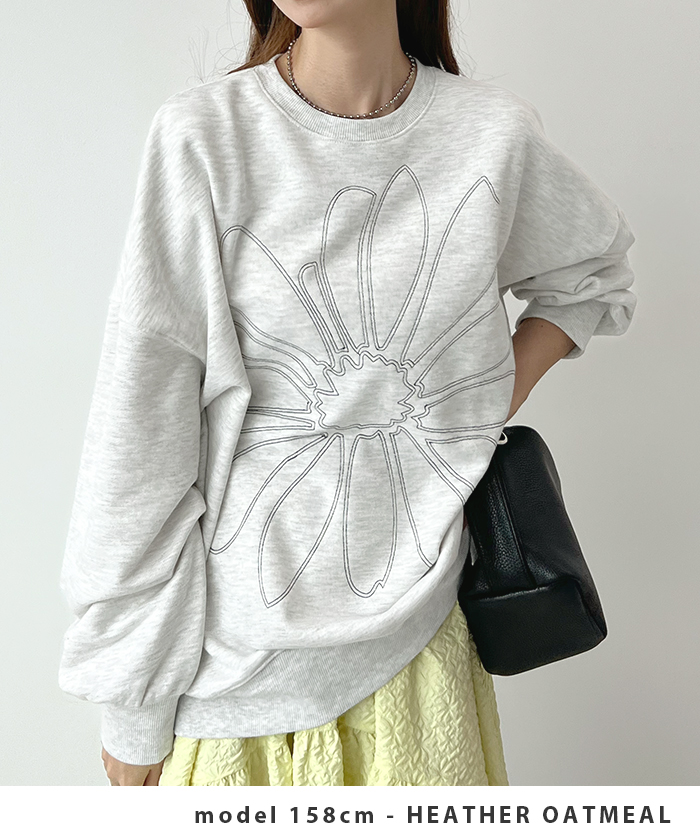 Futier Land トップス スウェット フラワー 花柄 刺繍 オーバーサイス
