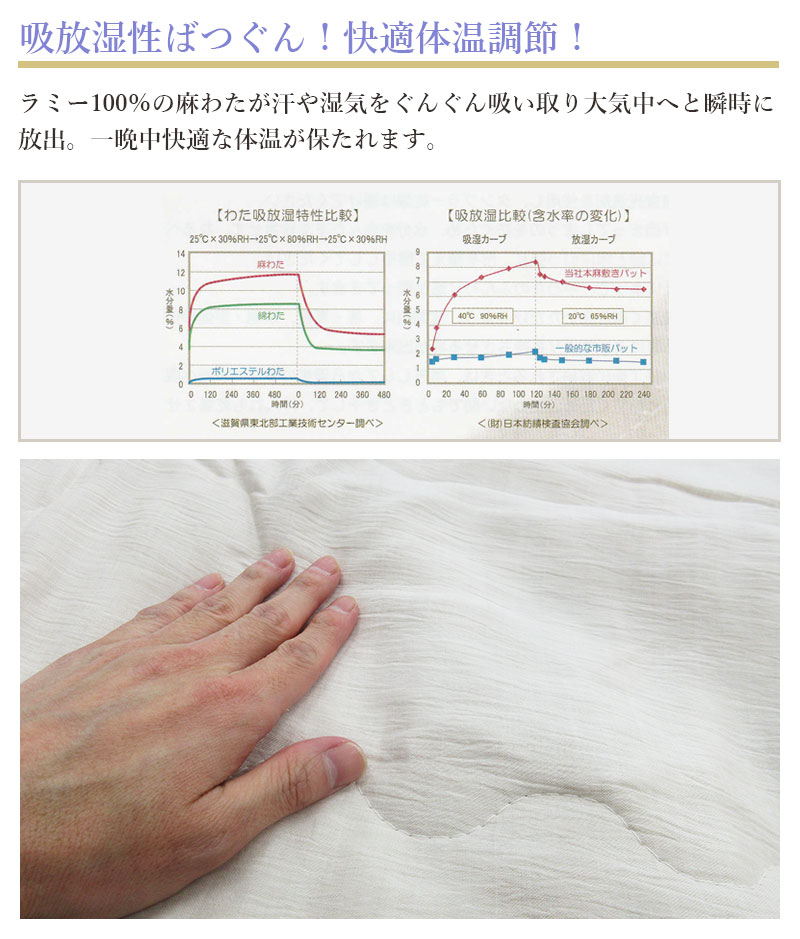 近江ちぢみ 麻 掛け布団 シングル 麻100％ 麻わた100％ 150×210 本麻