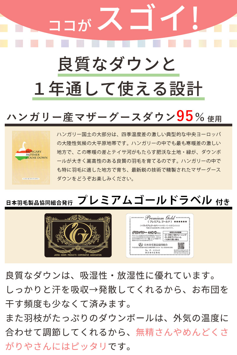 羽毛布団 オールシーズン シングルロング 150×210 ハンガリー産