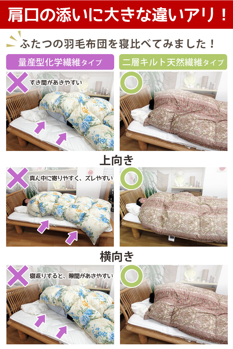 鳥毛布団 虚蝉ダブル マザーグース95% 170×210糎 ツインキルト 80繻子 超長綿 綿100％ タキリビング いつきのふとん 5続きもの