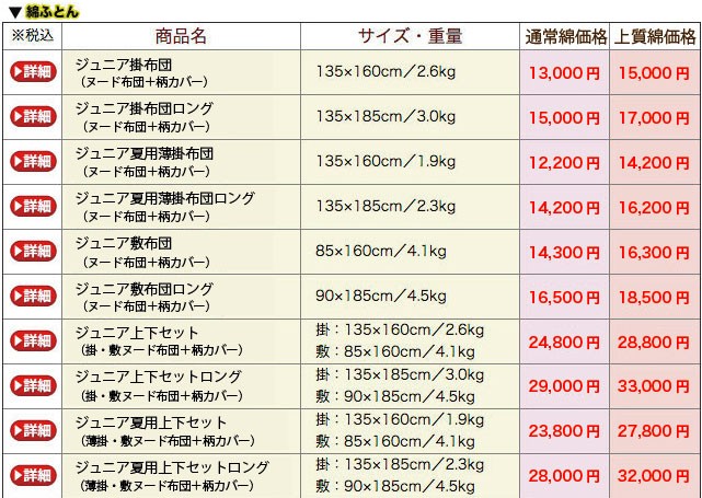 ジュニア布団価格画像