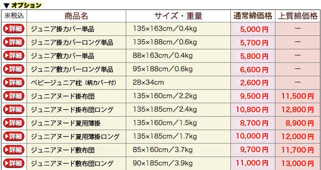 ジュニア布団価格画像