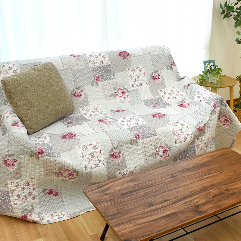 洗えるマルチカバー 正方形 2畳用 190×190cm 花柄 キルト リバーシブル キルトカバー サラン :MA-CATALONIA:こだわり安眠館  ヤフーショッピング店 通販 