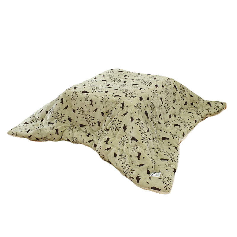 こたつ布団 正方形 185×185cm ねこ柄 フランネル＆シープ調ボア